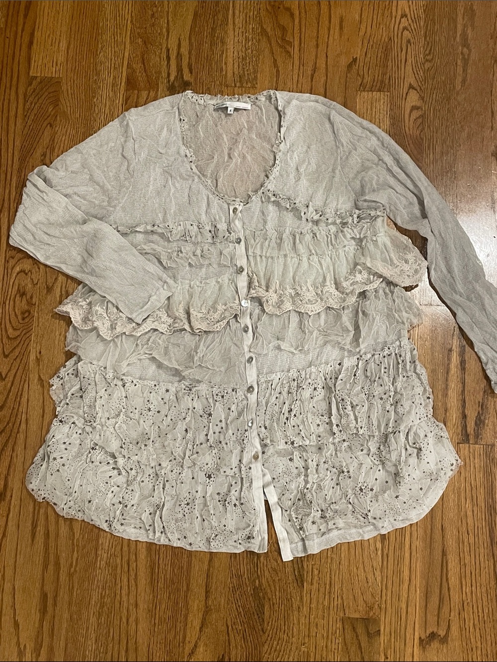 Sun Light brand Light Gray crinkled tiered tunic cardigan